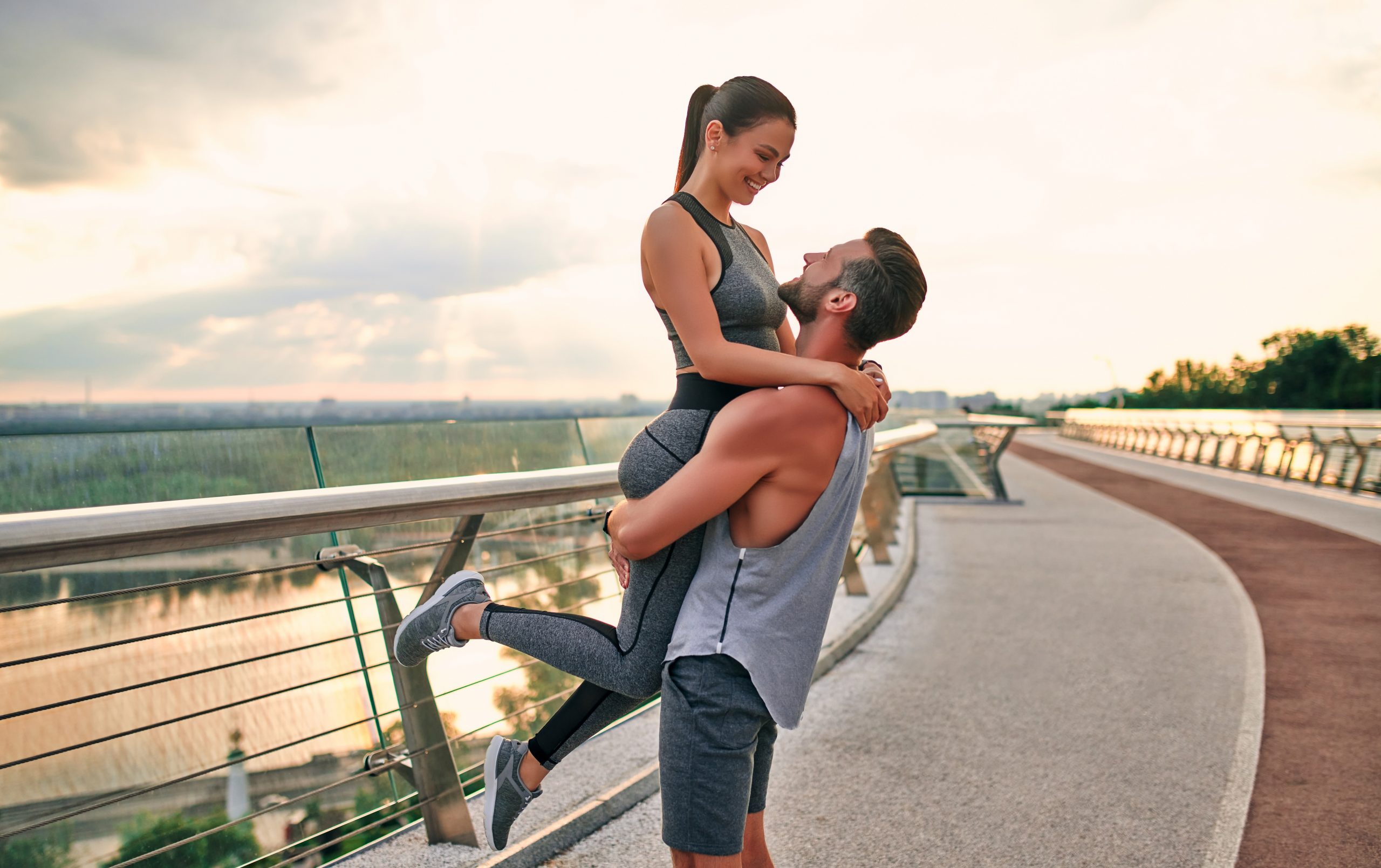 Couple enjoying an active lifestyle after hormone replacement therapy and wellness treatment