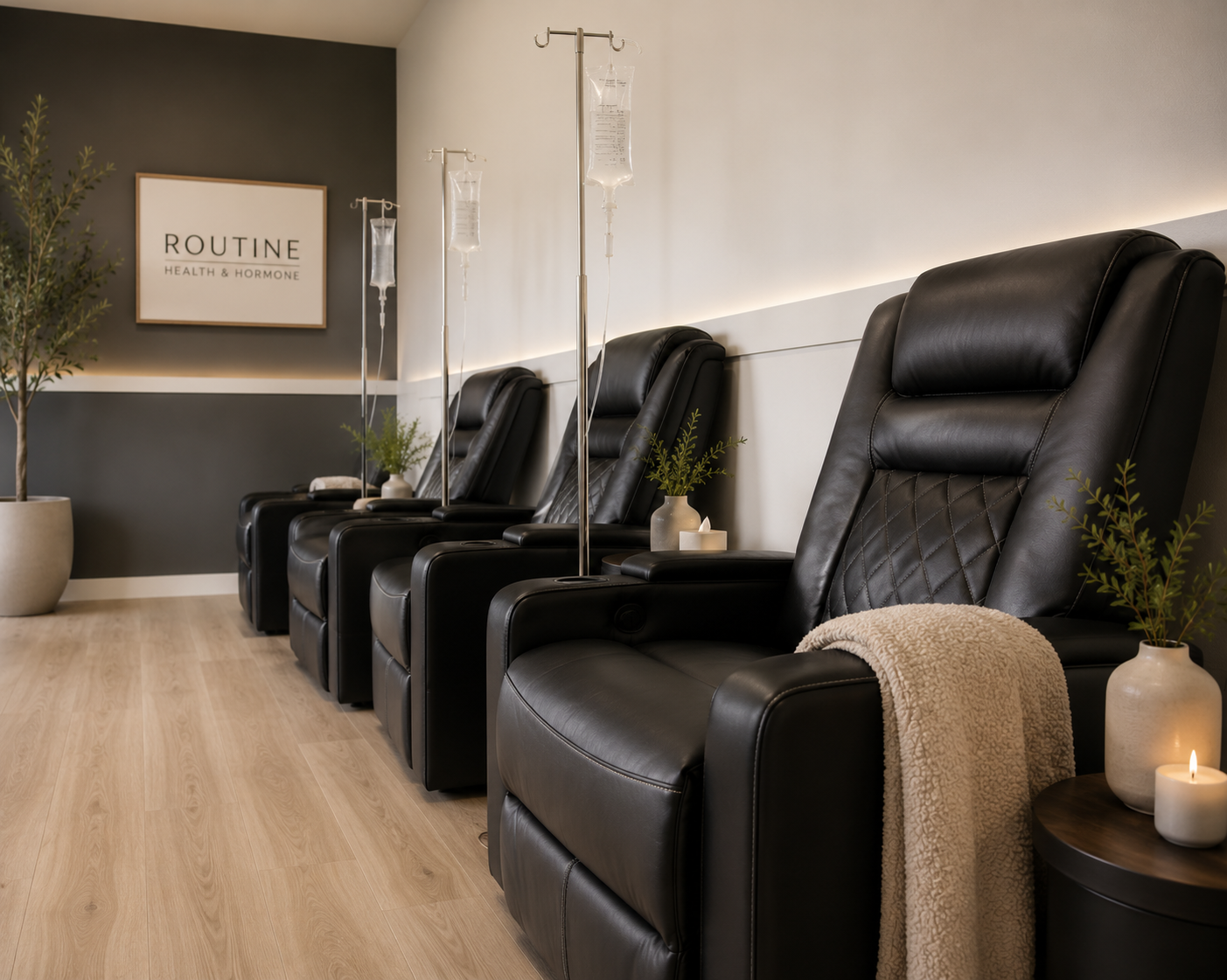 Comfortable IV therapy recliners at Routine Health & Hormone in Draper, Utah