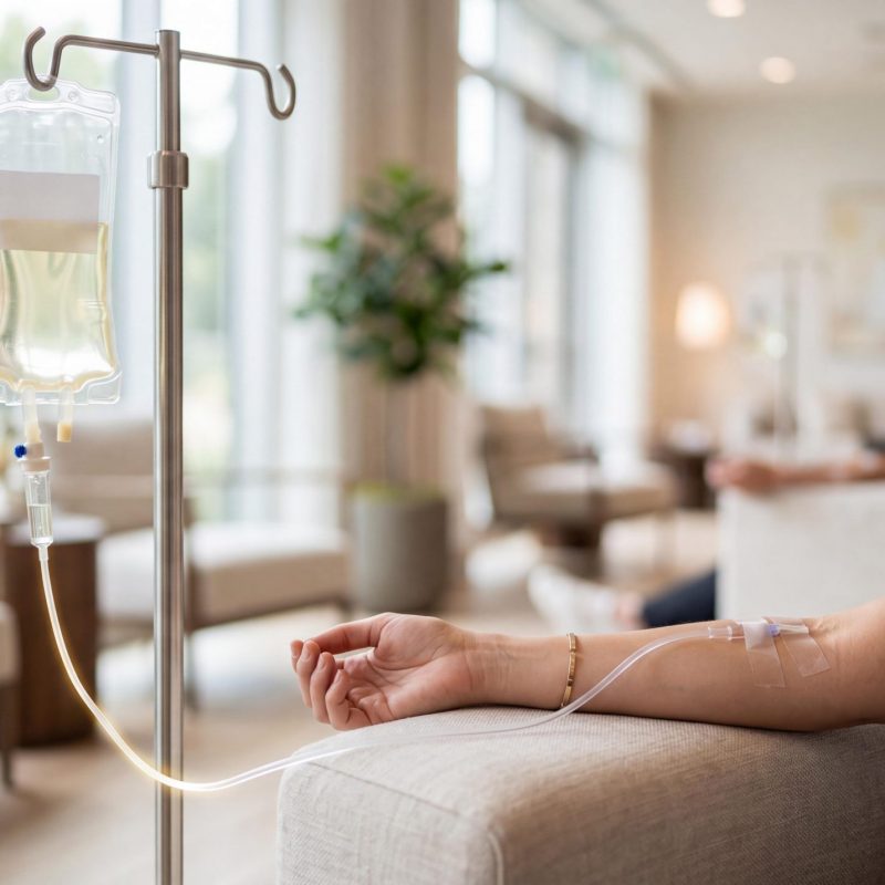 Patient receiving vitamin IV therapy at Routine Health & Hormone